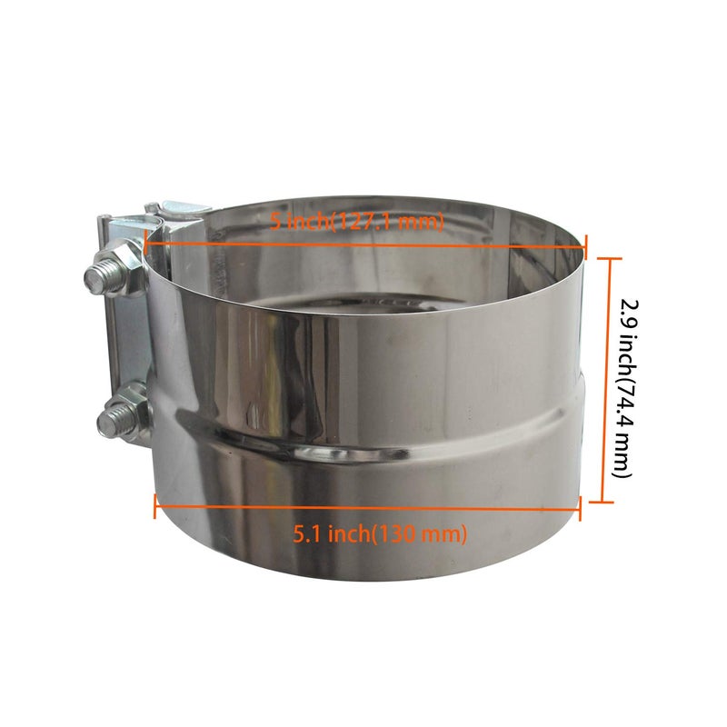 LEDAUT Exhaust Band Clamps 5" Lap Joint - Stainless Steel With 1 Block 2Pcs For 5" Od To 5" Id Exhaust Pipe, Muffler, Elbow And Exhaust Tubing Connection(2 Pack) - Image 2